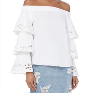 Off-The-Shoulder Top with Embroidered Sleeves
